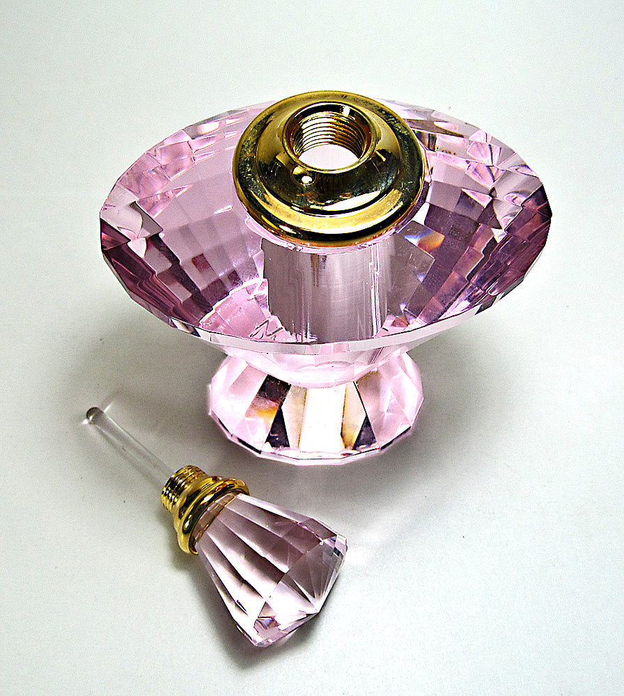 Pink Lead Crystal Perfume Bottle With Crystal Stopper And Rod For Perfume and Fragrance Oils.