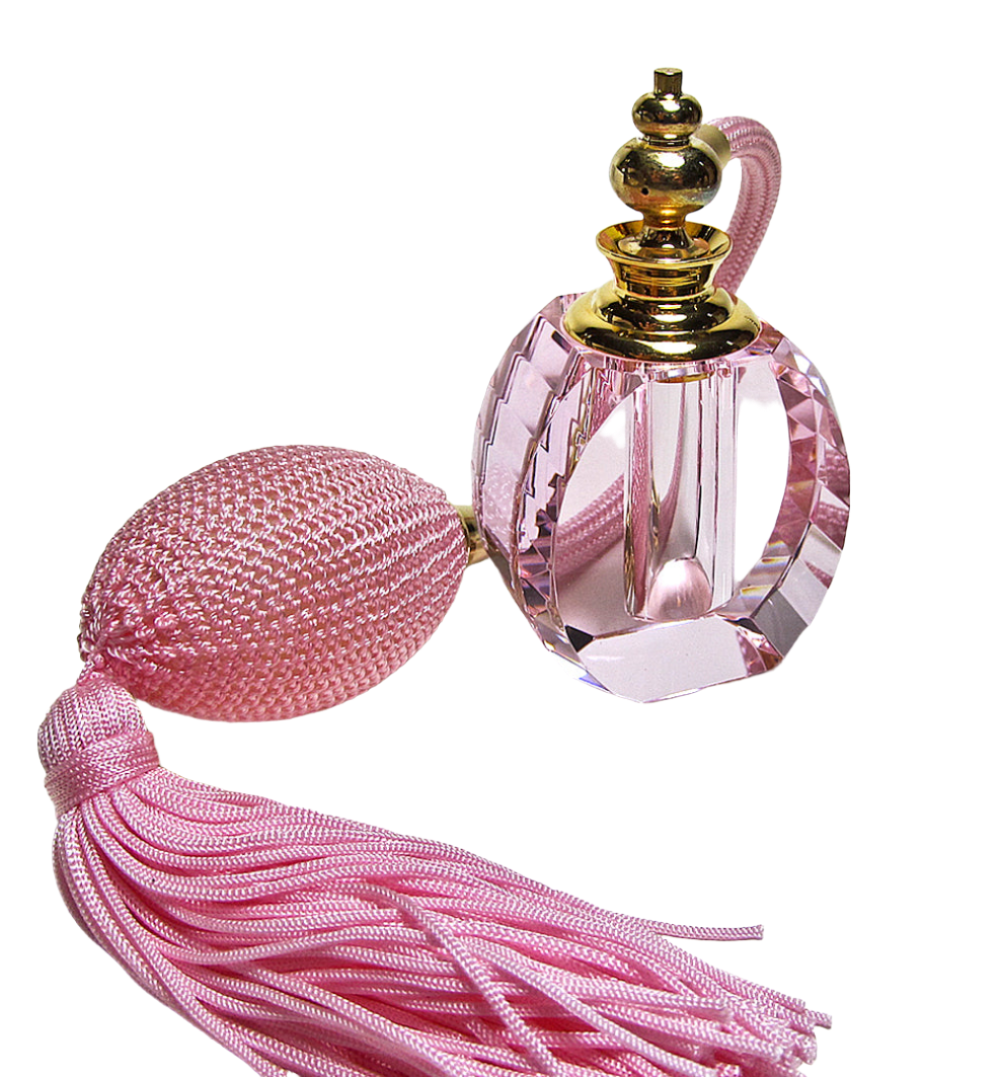 Pink Crystal Perfume Bottle With Pink Blue Spray mounting.