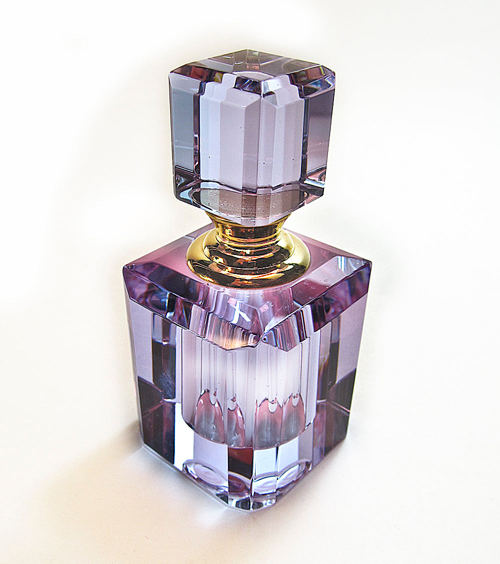 Purple Crystal Perfume Bottle With Stopper And Crystal Rod.