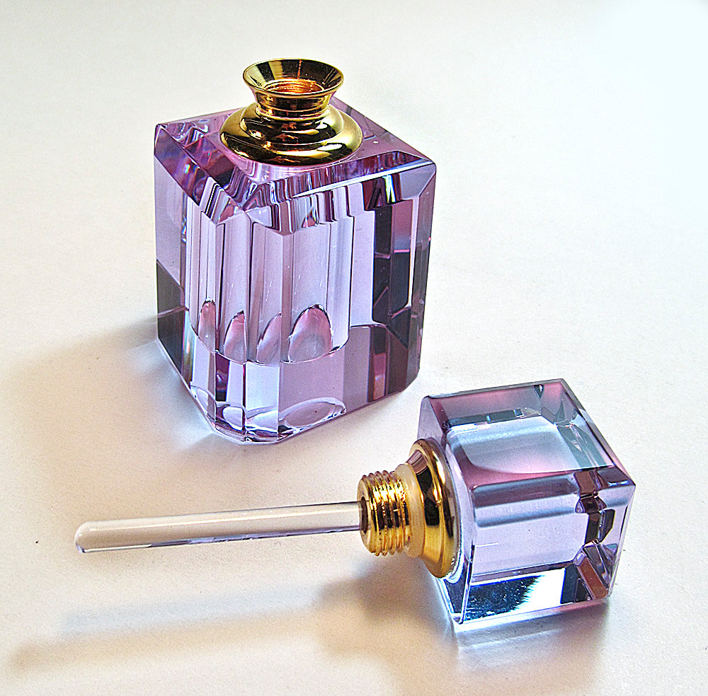 Purple Crystal Perfume Bottle With Stopper And Crystal Rod.