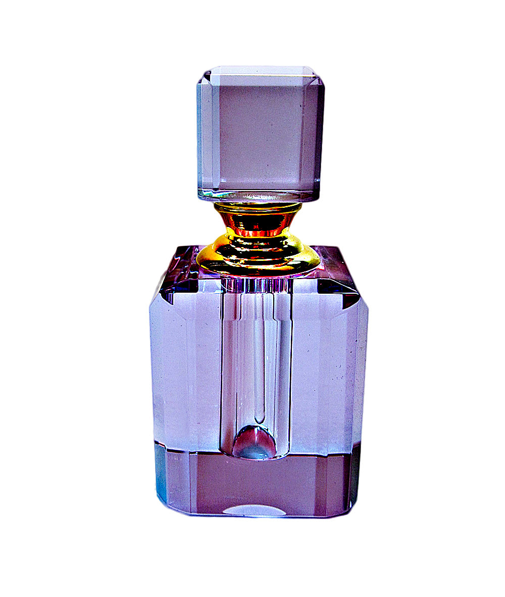 Purple Crystal Perfume Bottle With Stopper And Crystal Rod.