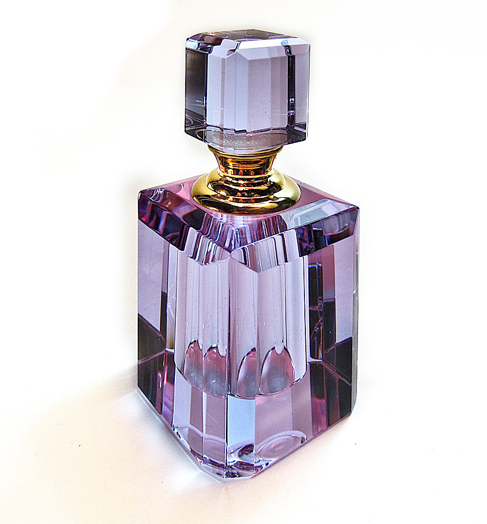 Purple Crystal Perfume Bottle With Stopper And Crystal Rod.