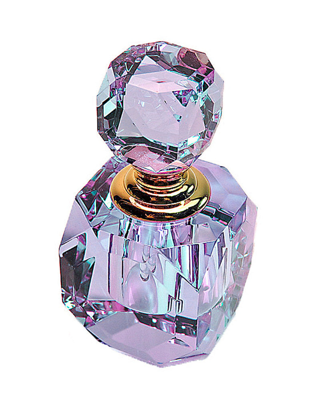 Purple Genuine Lead Crystal Perfume Bottle With Purple (Lavender) Stopper and Glass Rod.