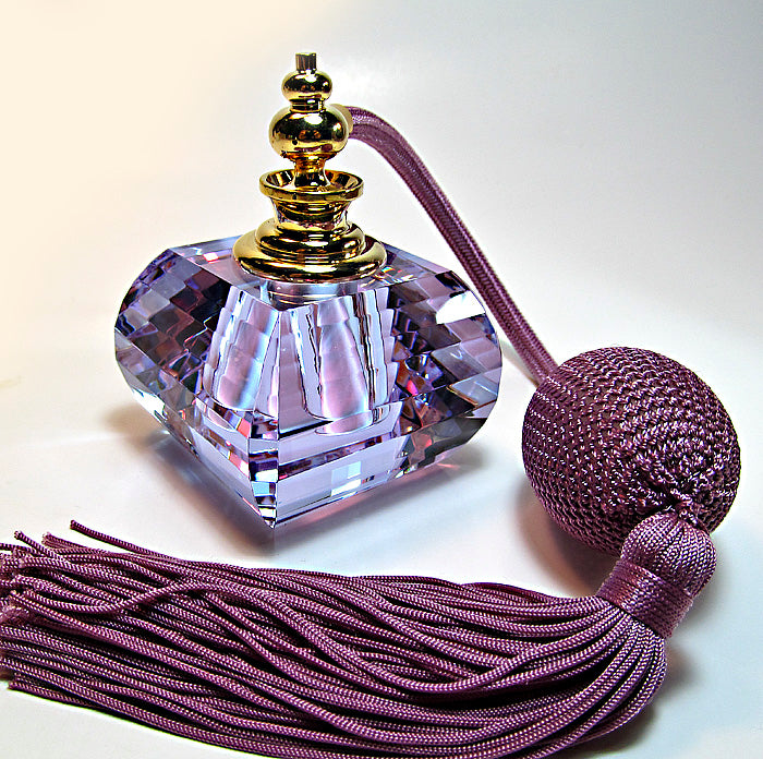 Lead Purple Crystal Perfume Atomizer Bottle With Purple Squeeze Bulb And Tassel Sprayer.