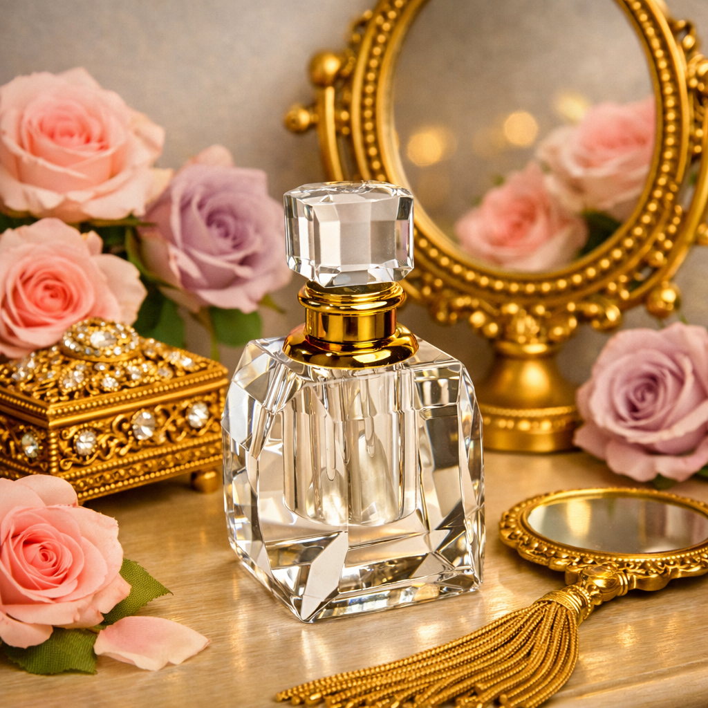 Genuine Lead Crystal Perfume Bottle With Crystal Stopper and Glass Rod.