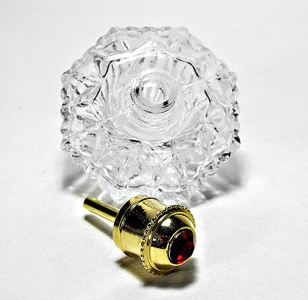 Fancy Diamond Shape Glass Perfume Bottle Red (Ruby) Colour Rhinestone Cap and Rod.