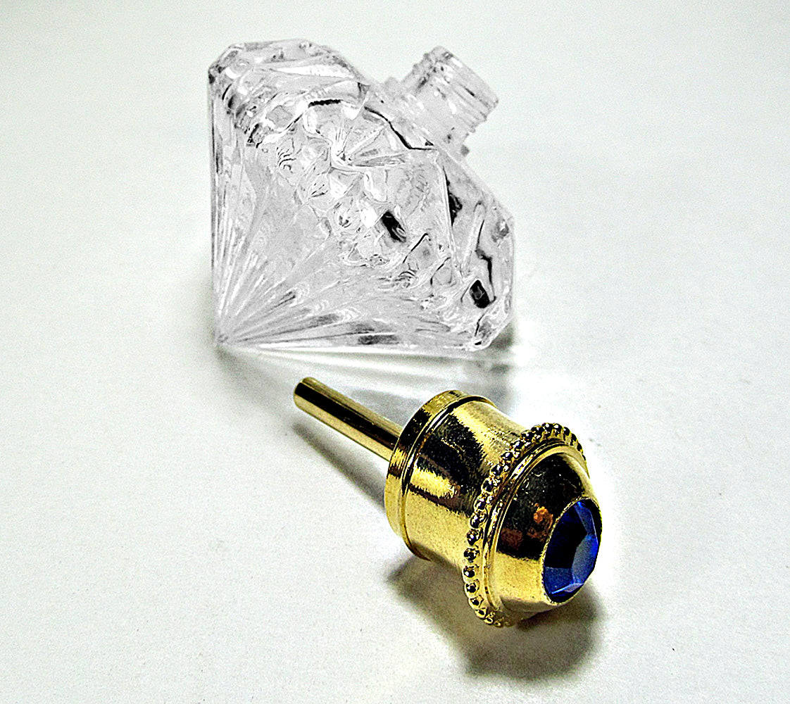 Fancy Diamond Shape Glass Perfume Bottle With Blue Colour Rhinestone Cap and Rod.