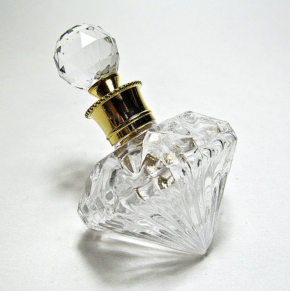 Fancy Diamond Shape Glass Perfume Bottle With Crystal Stone Cap and Rod.