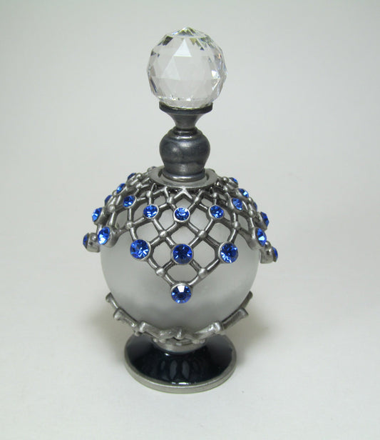 Antique Perfume Bottle With Crystal Rhinestone Screw Cap and Rod.