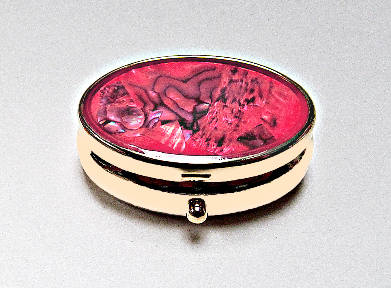 Compact Pill Box Made With Mother Pearl Shell For Pills And Small Jewelry.
