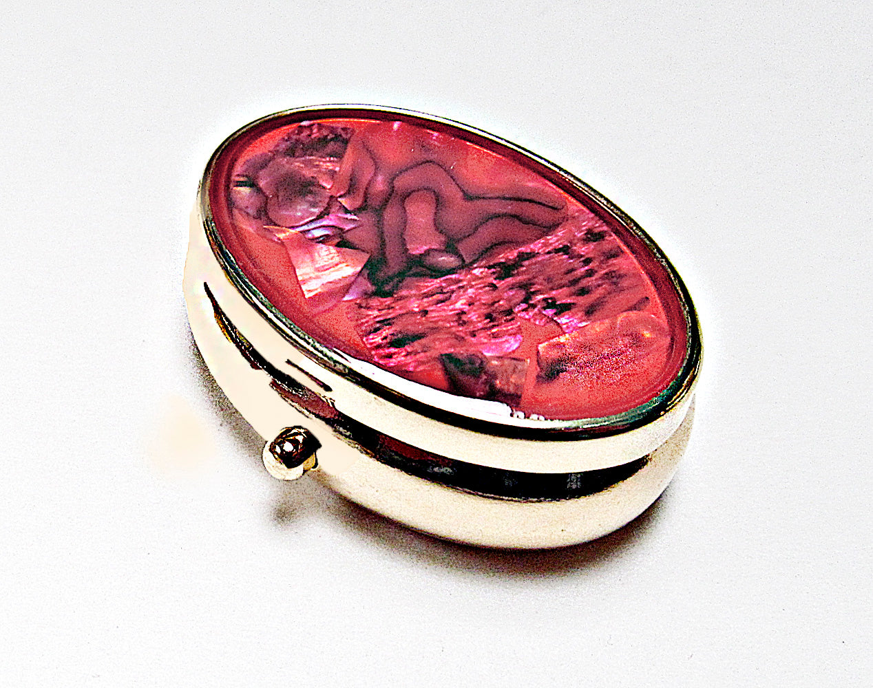 Compact Pill Box Made With Mother Pearl Shell For Pills And Small Jewelry.