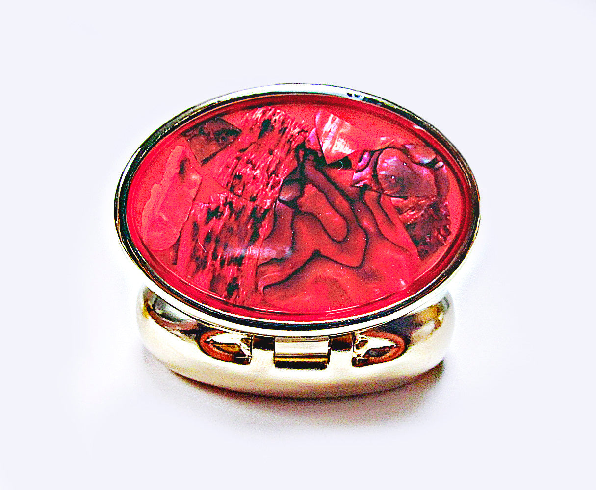 Compact Pill Box Made With Mother Pearl Shell For Pills And Small Jewelry.