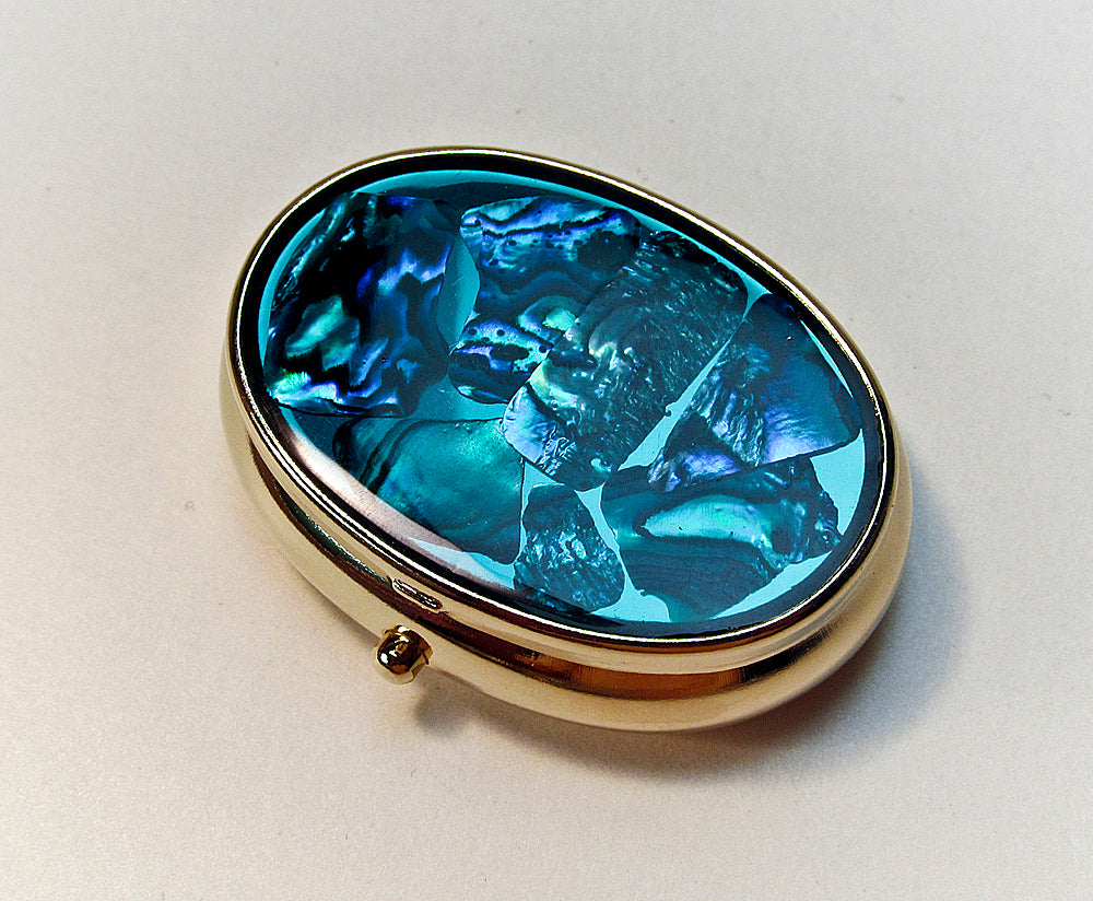 Compact Pill Box Made With Mother Pearl Shell For Pills And Small Jewelry.