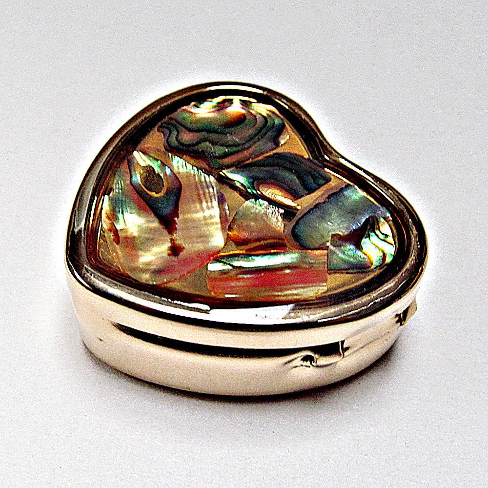 Compact Pill Box Made With Mother Pearl Shell For Pills And Small Jewelry.