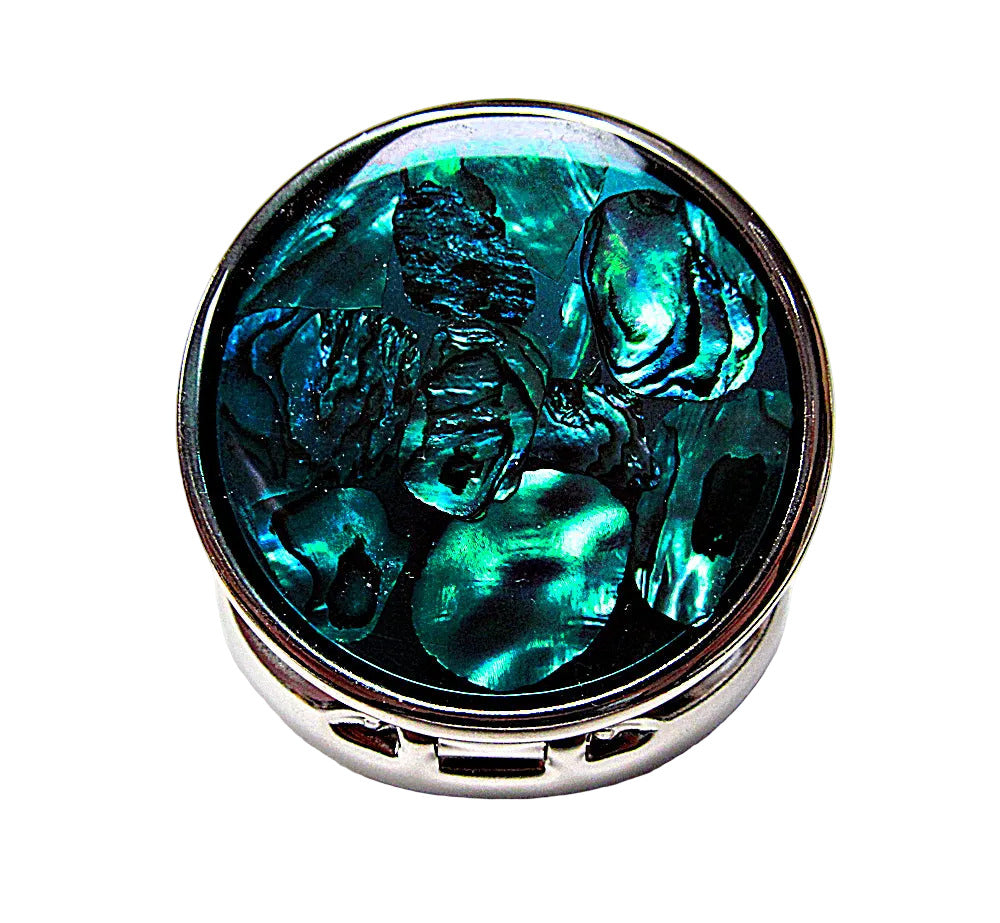 Compact Pill Box Made With Mother Pearl Shell For Pills And Small Jewelry.