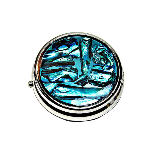 Compact Pill Box Made With Mother Pearl Shell For Pills And Small Jewelry.