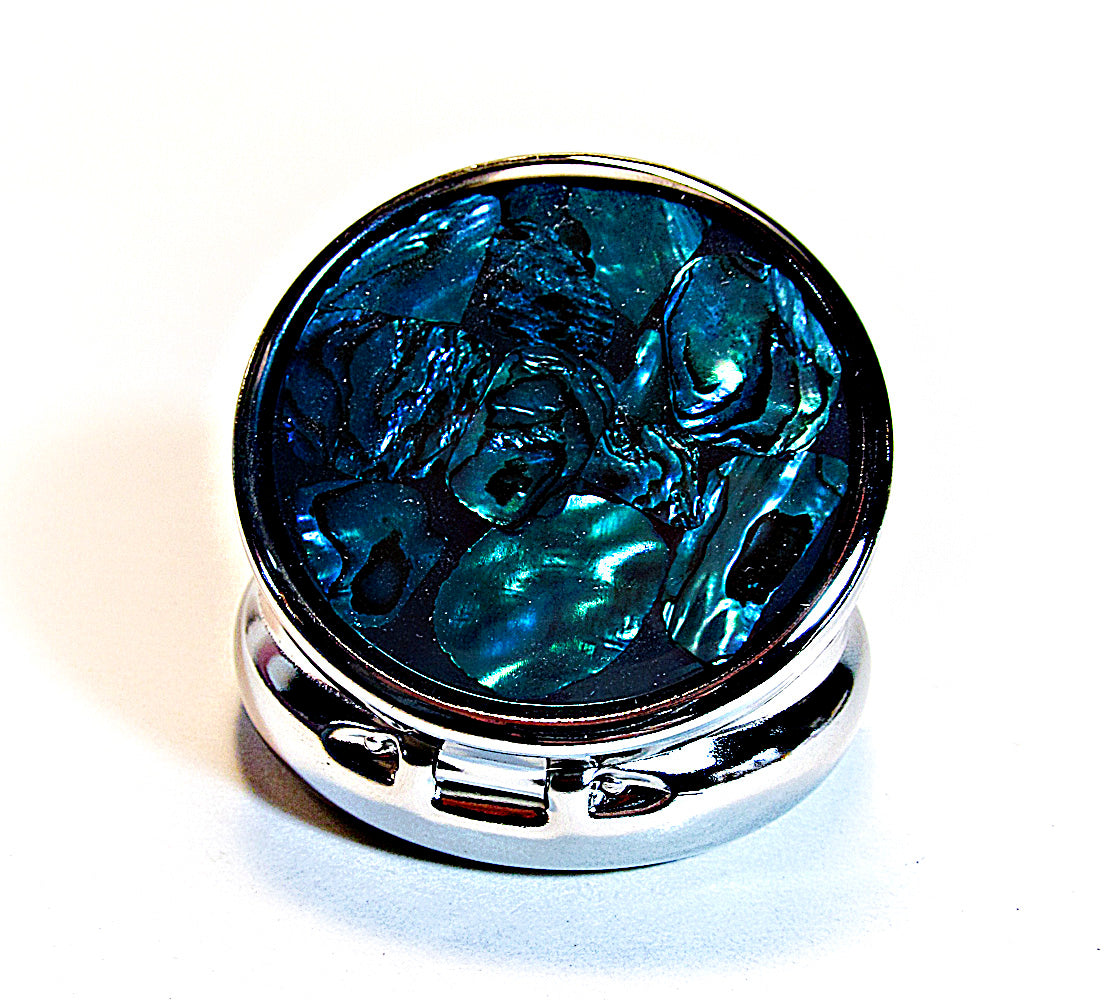 Compact Pill Box Made With Mother Pearl Shell For Pills And Small Jewelry.