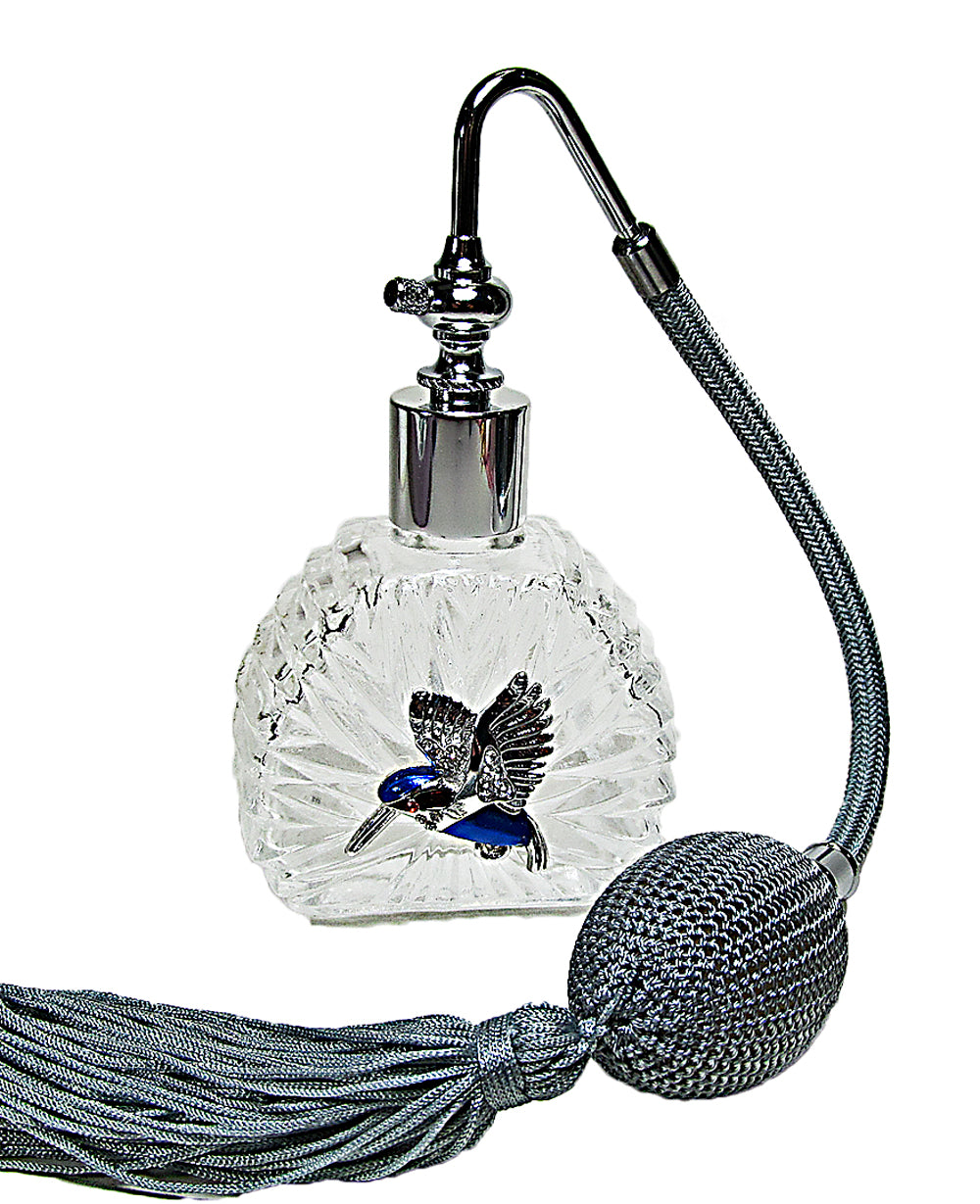 Unique Perfume Atomizer Bottle With Silver Tassel Spray Mounting.