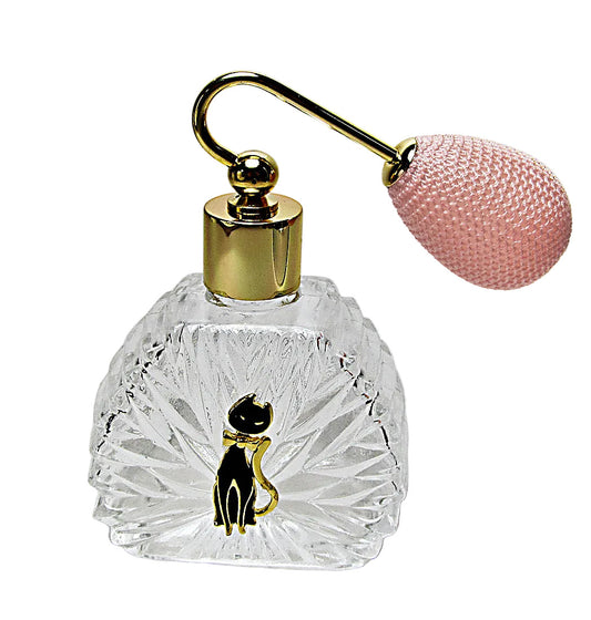 Unique refillable glass perfume spray bottle with Pink Bulb spray attachment.